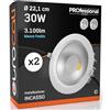 Eurocali Faretti LED COB 30W Rotondi da Incasso Alta Efficienza Alluminio Bianco 3100 lumen - Luce Bianco Freddo 6500K - Fascio 100° - Diametro 22,1cm - Pacco da 2