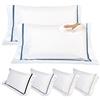 EVERGREENWEB MATERASSI & BEDS EVERGREENWEB - Cuscini Letto Coppia 100% Memory Foam Alti 12 cm con Elegante Set di 4 Fodere Gratis in Morbido Cotone Bianco + Balza e Riga Blu, 2 Guanciali per dolori CERVICALI in Schiuma Ergonomica