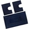 BiancheriaWeb Tappeto Bagno Doccia Spugna Tinta Unita Torino Tappetino Super Assorbente in Cotone Pelo Corto con Greca Parure 3 Pezzi Blu Notte