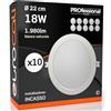 Eurocali Faretti LED da incasso 18W rotondi cornice bianca Luce Bianco Naturale Downlight Ø 220.8x28mm con Incasso Ø 163 mm - Pacco da 10