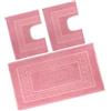 BiancheriaWeb Tappeto Bagno Doccia Spugna Tinta Unita Torino Tappetino Super Assorbente in Cotone Pelo Corto con Greca Parure 3 Pezzi Rosa