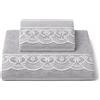 Corredocasa SET Asciugamani 1+1 in Spugna di Puro Cotone, Prodotto in Italia - Set Viso 60x100 e Ospite 40x60 con Pizzo Macramè - Morbidi, Assorbenti e di Alta Qualità - Idea Regalo Bagno (Grigio)