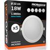 Eurocali Faretti LED da incasso 18W rotondi cornice bianca Luce Bianco Freddo Downlight Ø 220.8x28mm con Incasso Ø 163 mm - Pacco da 5