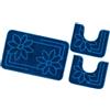 emmevi Tappeto Bagno Parure Fiori Morbido Antiscivolo Assorbente Lavabile MOD.Moorea 6 Set 3 Pezzi Blu