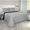 Corredocasa Copriletto Singolo Trapuntato Double Face, Made in Italy - Trapunta Primaverile/Estiva in Morbida Microfibra - Trapuntino Bicolore Disponibile in Vari Colori - 160x260 cm (Nero/Grigio)