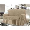 BIANCHERIAWEB Copridivano Elasticizzato Arricciato Con Volants Tinta Unita Mod Luxory Beige 2 Posti Beige