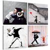 Giallobus - Quadri 4 Multi Pannello Art Board - Banksy - Le opere più Belle di Banksy - Raccolta 5 - Legno MDF - 29,7x29,7 - x 4 Pezzi