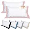 EVERGREENWEB MATERASSI & BEDS EVERGREENWEB Cuscini Letto Coppia 100% Memory Foam alti 18 cm con Elegante Set di 4 Fodere GRATIS in Morbido Cotone Bianco + Balza Rosa 2 Guanciali per dolori CERVICALI in Schiuma Ergonomica ANTIACARO