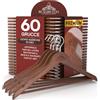 Eurocali 60 Grucce Appendiabiti in Legno Marrone Scuro per Vestiti Abiti Giacche Camicie - RealGruccia Barra per Pantaloni Tacche Antiscivolo e Gancio Girevole 360° - Finitura Lucida Profilo Smussato - 22x45cm