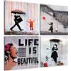 Giallobus - Quadri 4 Multi Pannello Art Board - Banksy - Le opere più Belle di Banksy - Raccolta 1 - Legno MDF - 29,7x29,7 - x 4 Pezzi