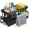 Avilia - Organizer Lavello in Acciaio al Carbonio - Porta Spugne e Sapone con Vaschetta Scolante Estraibile e Gancio Porta Asciugamano - Scolapiatti da Appoggio Antiruggine per Cucina Ordinata