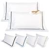 EVERGREENWEB MATERASSI & BEDS EVERGREENWEB - Cuscini Letto Coppia 100% Memory Foam alti 18 cm con Elegante Set di 4 Fodere GRATIS in Morbido Cotone Bianco + Balza e Riga Grigia, 2 Guanciali x dolori CERVICALI in Schiuma Ergonomica