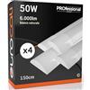 Eurocali Plafoniera LED soffitto 150cm 50W Lineare 6000 lumen | Luce Bianco Naturale 4000K - Pacco da 4 plafoniere