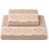 Corredocasa SET Asciugamani 1+1 in Spugna di Puro Cotone, Prodotto in Italia - Set Viso 60x100 e Ospite 40x60 con Pizzo Macramè - Morbidi, Assorbenti e di Alta Qualità - Idea Regalo Bagno (Beige)
