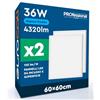 Eurocali 2 Pannelli LED 60x60 36W Quadrati Incasso e Superficie 4320 Lumen Driver Integrato - Luce Fredda 6500K - Plafoniera da Ufficio Alta Luminosità 120 lm/W Lampada da Soffitto per Controsoffitti Modulari