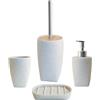 Schläfer 285350 | Set Bagno Completo serie Sable, Dispenser Portasapone Liquido, Portasaponetta, Bicchiere Portaspazzolino, Portascopino, Accessori Bagno in Resina Colore Sabbia Effetto Pietra -4 Pz