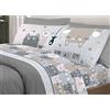 BIANCHERIAWEB Completo Lenzuola Letto Pensieri Delicati 100% Cotone Disegno Happy Cat Singolo Grigio