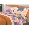 BIANCHERIAWEB Completo Lenzuola Letto Pensieri Delicati 100% Cotone Disegno Happy Cat Matrimoniale Arancio