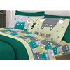 BIANCHERIAWEB Completo Lenzuola Letto Pensieri Delicati 100% Cotone Disegno Happy Cat Singolo Verde