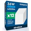 Eurocali 12 Pannelli LED 60x60 36W Quadrati Incasso e Superficie 4320 Lumen Driver Integrato - Luce Fredda 6500K - Plafoniera da Ufficio Alta Luminosità 120 lm/W Lampada da Soffitto per Controsoffitti Modulari