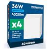 Eurocali 4 Pannelli LED 60x60 36W Quadrati Incasso e Superficie 4320 Lumen Driver Integrato - Luce Fredda 6500K - Plafoniera da Ufficio Alta Luminosità 120 lm/W Lampada da Soffitto per Controsoffitti Modulari