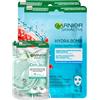 Garnier SkinActive Hydra Bomb Maschera Viso in Tessuto Super Idratante Rimpolpante + Cryo Jelly Maschera Contorno Occhi Patch Anti-Fatica in Tessuto Effetto Ghiaccio - 4 Maschere Monouso