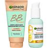 Garnier Skinactive BB Cream Crema Viso Idratante Perfezionatrice Tutto in 1 SPF25 Tonalità Medio-Chiara + Garnier Vitamina C Siero Viso in Crema Illuminante Anti-Macchie SPF25-2 Flaconi da 50ml