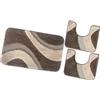emmevi Tappeto Bagno Moderno Parure Set 3 Pezzi Morbido Soffice Shaggy Antiscivolo Lavabile Marrone