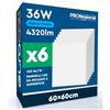 Eurocali 6 Pannelli LED 60x60 36W Quadrati a Superficie e Incasso 4320 lumen con Driver - Luce Fredda 6500K - Plafoniera da Ufficio Lampada da Soffitto per Controsoffitti Modulari ad Alta Luminosità 120 lm/W