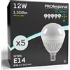 Eurocali 5x Lampadine LED Corpo in Ceramica E14 12W Opaca Professionale 1320 lumen - Forma: Miniglobo A60 - Luce Bianco Caldo 3000K