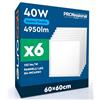Eurocali 6 Pannelli LED 60x60 40W Quadrati da Incasso 4950 lumen con Driver Starsense - Luce Fredda 6500K - Plafoniera da Ufficio ad Alta Luminosità 123 lm/W Lampada da Soffitto per Controsoffitti Modulari