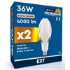 Eurocali 2 Lampadine LED con Attacco E27 Industriali 22W a Oliva Ø90mm Chip CREE SMD 4000 Lumen Garanzia 3 Anni - Luce Naturale 4000K - Lampade da Interno Alta Luminosità 111 lm/W Non Dimmerabili in Plastica