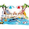 Zouonou Set di 34 mini paesaggi da spiaggia in miniatura, set di accessori decorativi in miniatura con sedia a sdraio, ombrellone, piccola palma e barca a vela, per giardino Zen fai da te, regalo in denaro e