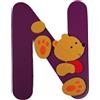 CARTOON Lettere in legno colorate con orsetto lettera N adesiva 8 cm decorazione