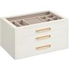SONGMICS Scatola Portagioie, Porta Gioielli a 3 Livelli con Finestra in Vetro, 3 Cassetti, Capiente, Moderno, Maniglie Dorate, Idea Regalo, 16 x 24 x 12,5 cm, Bianco Crema JBC206WD01