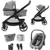 Maxi-Cosi Maxi Cosi Zelia Select Trio, Passeggino Trio Con Seggiolino Auto, 0-4 anni (0-22 kg), Passeggino Neonato Compatto e Reversibile, Seggiolino Auto CabrioFix S i-Size e Borsa Passeggino, Grigio