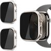 AOKUTDA 3 cover compatibile con Apple Watch Series 10 da 46 mm, protezione schermo in vetro temperato anti-spia a 30° con copertura completa ultra sottile per accessori iWatch (3 titanio dorato