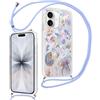 Yirlbey Cover per iPhone 17 6,3'' con Cordino, Aesthetic Estivi Medusa Seashells Motivo Disegno Argento Silicone Glitter Case Corda con Regolabile Laccio Antiurto Protezione Custodia per Ragazze