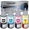 alphaink 4 Flaconi d'Inchiostro Compatibili con Epson T6641 T6642 T6643 T6644 per stampanti Epson EcoTank ET-2550 ET-2500 ET-2600 ET-2650 ET-3600 L350 L1300