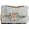 Pinko Love Mini Puff Trapuntata, Borsa a Tracolla in Pelle Grigio Perla, 22 x 15.5 x 10 cm, con Catena Regolabile, Stile Casual Elegante