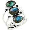 Sterling Silver Jewelry Anello da donna con pietra di luna naturale, labradorite, turchese, ametista, forma ovale, tre pietre preziose, in argento, gioiello fatto a mano, stile vintage, regalo per lei, 25, Argento argento