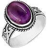 Sterling Silver Jewelry Anelli da donna con pietre naturali e sintetiche, ipoallergenici, stile vintage, forma ovale, gioielli fatti a mano, regalo per anniversario, Natale o occasioni speciali, Medio, Ametista
