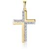 PRINS JEWELS Ciondolo a forma di croce, in oro giallo 585, 14 carati, con zirconi, unisex, oro, Zirconia cubica