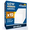 Eurocali 12 Pannelli LED 60x60 40W Quadrati da Incasso Chip CREE 4800 lumen Driver Starsense Garanzia 6 Anni - Luce Naturale 4000K - Plafoniera da Ufficio Alta Luminosità 120 lm/W da Soffitto e Controsoffitti