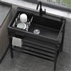 Fdzylyg Lavandino in Acciaio Inox Professionale 1 Vasca,60x45x86cm Lavello Nero Multifunzione Cucina,Lavatoio da Esterno Autoportante,Lavabo Commerciale con Rubinetto,per Interno Ristorante Caffè Garage