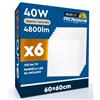 Eurocali 6 Pannelli LED 60x60 40W Quadrati da Incasso Chip CREE 4800 lumen Driver Starsense Garanzia 6 Anni - Luce Naturale 4000K - Plafoniera da Ufficio Alta Luminosità 120 lm/W da Soffitto e Controsoffitti