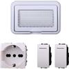 A2ZWORLD Kit Placca Scatola 504 IP55, 4 Moduli 1 Presa Schuko P40 + 2 Interruttore, Compatibile Con Bticino Living, Colore Bianco, Placca Stagna Idrobox Incasso Da Esterno