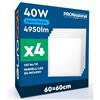 Eurocali 4 Pannelli LED 60x60 40W Quadrati da Incasso 4950 Lumen con Driver Starsense - Luce Fredda 6500K - Lampada da Soffitto per Controsoffitti Modulari Plafoniera da Ufficio Alta Luminosità 123 lm/W