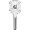 Wenko Soffione doccia PowerBoost Cromato/Bianco, doccetta universale con 96 ugelli ad alta pressione e 3 tipi di getto, Quadrato