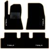 QUEMAR Tappetini Auto compatibili con Tesla Model 3 dal 2017 anche Highland/Kit Tappeti Moquette e Gomma su Misura (Set 2 Anter.+1 Poster.)/Ricami e Colori Personalizzati (Bordo Beige, 4 Ricami)